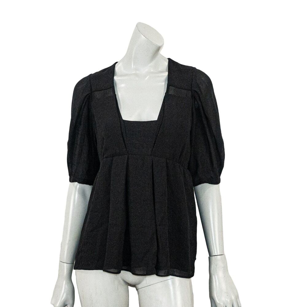 athe Vanessa Bruno Square Neck Blouse Pleated Black Women's size 42